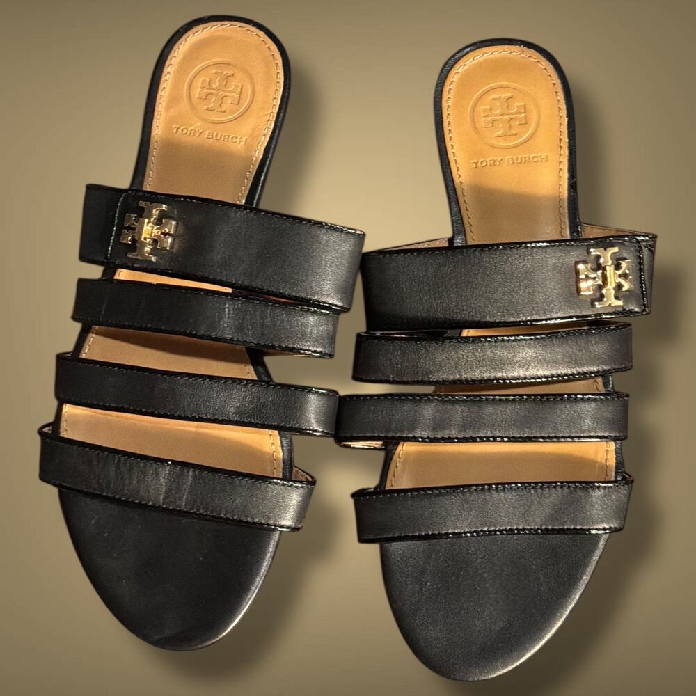 Size 6 TORY BURCH Kira Multi Band Strappy Black Leather Sandals EUC